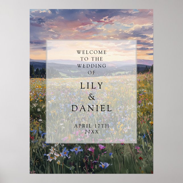 Poster Wildflowers Floral Meadow Wedding Welcome Sign (Frente)
