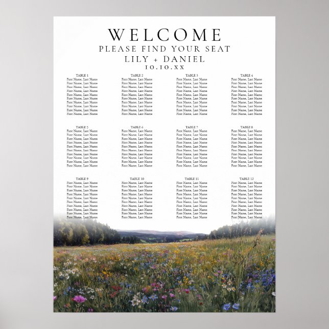 Poster Wildflowers Floral Wedding Seating Chart (Frente)