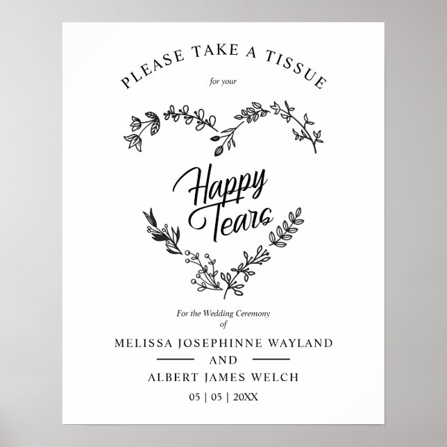 Poster Wildflowers Heart Happy Tears Wedding Quote (Frente)