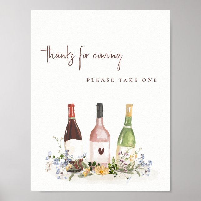 Poster Wildflowers Wine Bottles Favor Sign Bridal Shower (Frente)