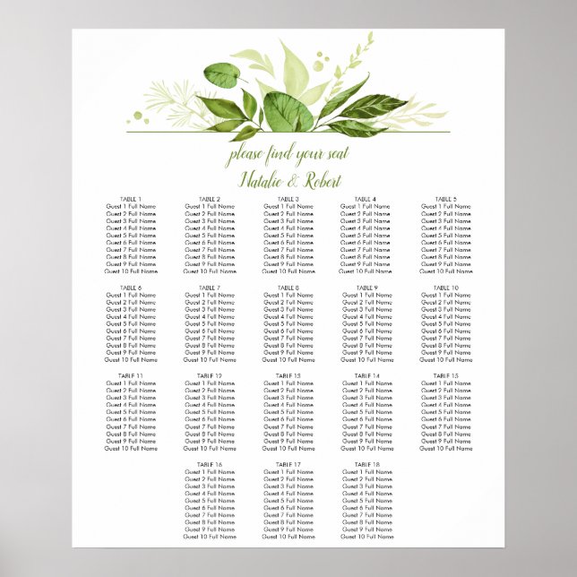 Poster Wildwood Botanicals Eucalyptus Seating Chart (Frente)