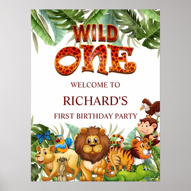 Poster Wilgle One Safari Animal Birthday (Frente)