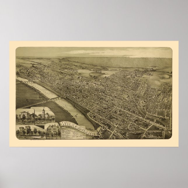 Pôster Wilkes-Barre, PA Panorâmica - 1889 (Frente)
