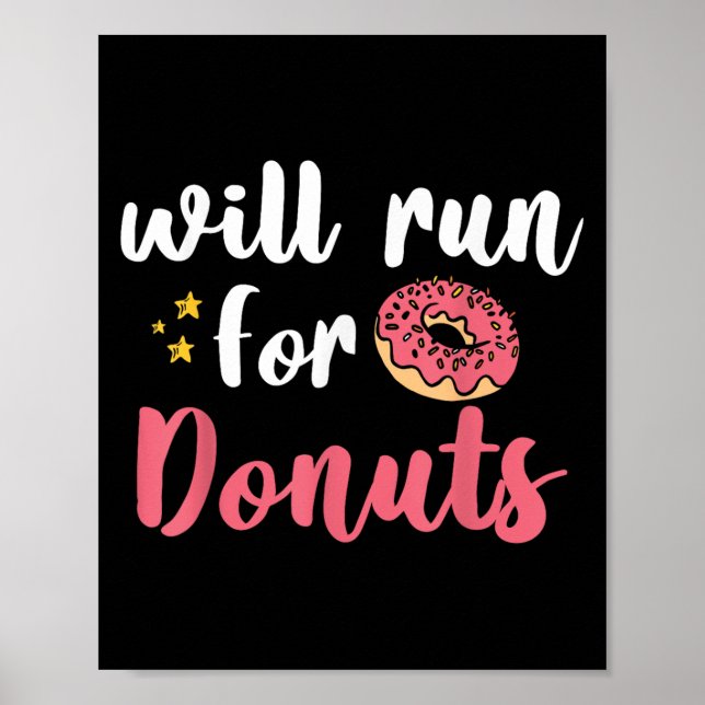 Poster Will Run For Donuts - Motivation Fitness Life  (Frente)