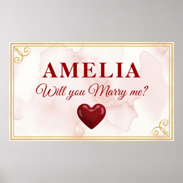 Poster Will you marry me Red Heart Romantic Proposal (Frente)