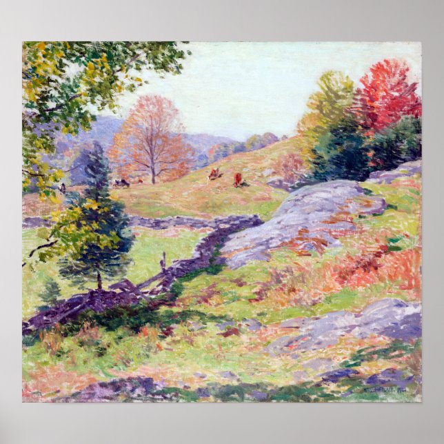 Poster Willard Metcalf Hillside Pastures — setembro (Frente)