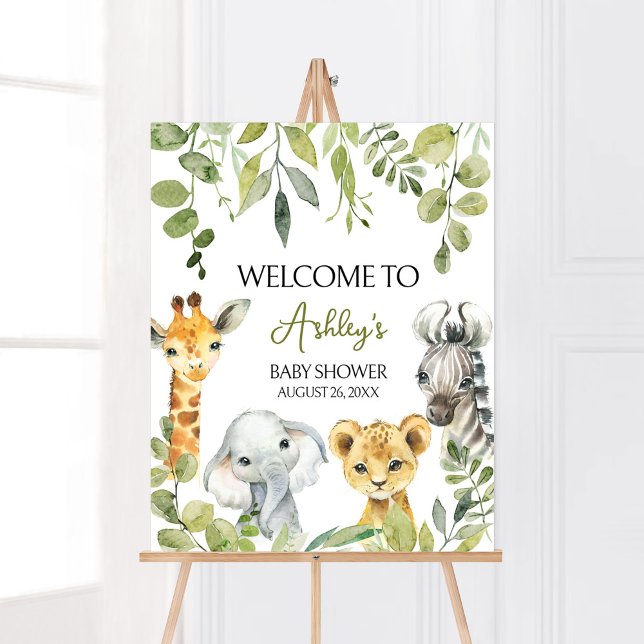 Poster Wille One Jungle Safari Bem-Vindo (Greenery Animals Baby Shower  Welcome Sign)