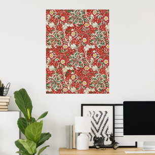 Poster William Morris Algas Flor Antiga Vermelho Verde