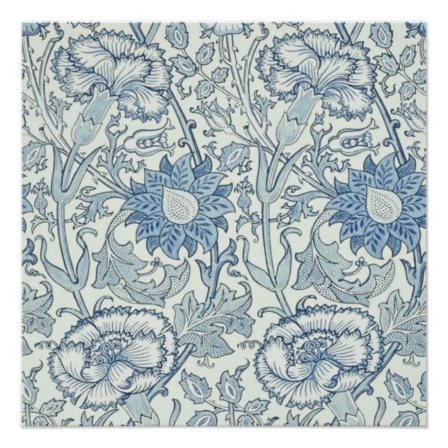 Pôster William Morris Belo padrão floral, azul,rosa (Frente)