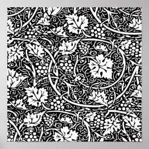 Pôster William Morris Black White Grape Vine