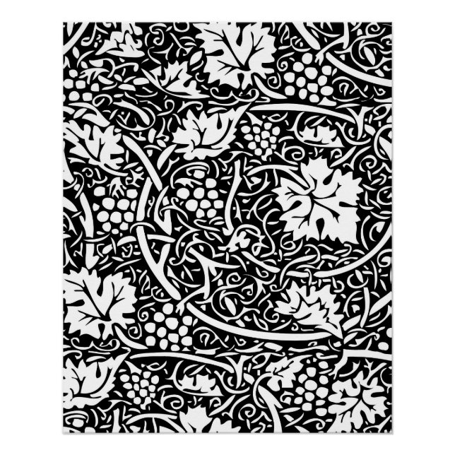Pôster William Morris Black White Grape Vine (Frente)