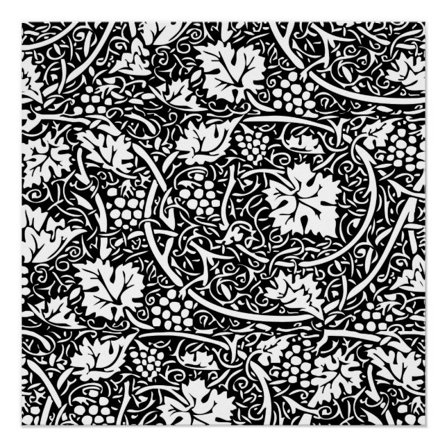 Pôster William Morris Black White Grape Vine (Frente)