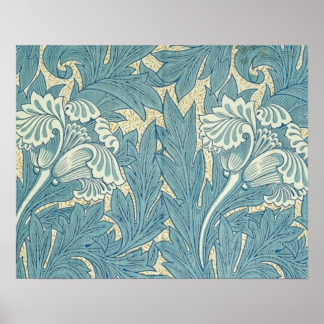 Pôster William Morris Clássico Tulipa Azul Floral (Frente)