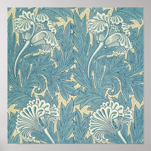Pôster William Morris Clássico Tulipa Azul Floral (Frente)
