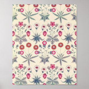 Poster William Morris Daisy Padrão Floral Vermelho Laran