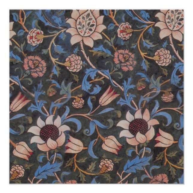 Pôster William Morris Evenlode Textile Floral Art (Frente)