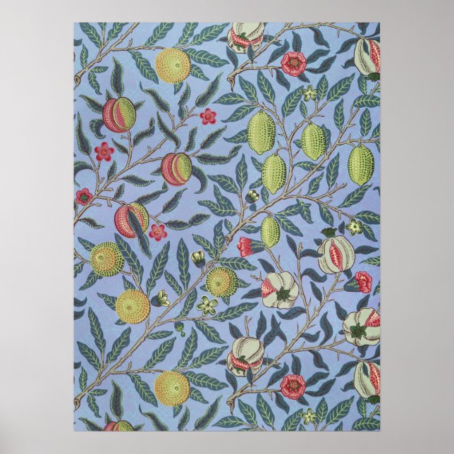 Poster William Morris Fruta Pomegranate Blue Ornament (Frente)