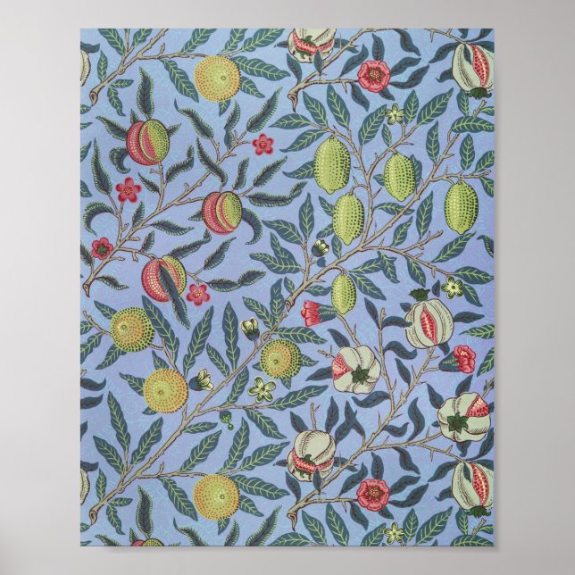 Poster William Morris Fruta Pomegranate Blue Ornament (Frente)