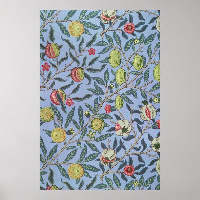 Poster William Morris Fruta Pomegranate Blue Ornament (Frente)