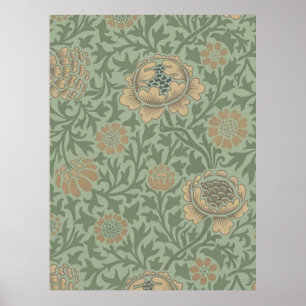 Poster William Morris Grafton Padrão Floral Verde Sálvia