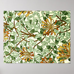 Poster William Morris - Honeysuckle Green e Dourado