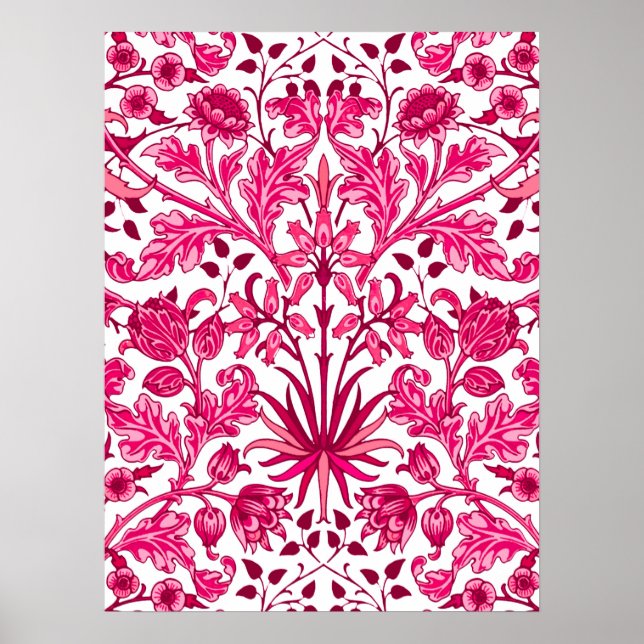 Poster William Morris Hyacinth Impressão, Burgundy e Rosa (Frente)