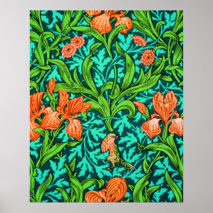 Poster William Morris Irises, Orange e Turquesa