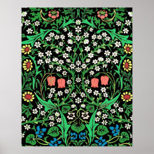 Pôster William Morris Jacobean Floral, Fundo Negro