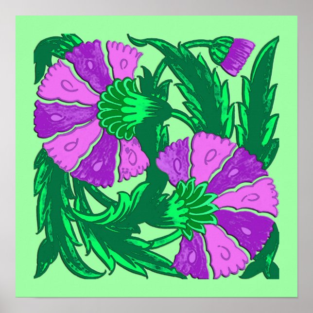 Poster William Morris Jacobean, Orchid Purple e Green (Frente)