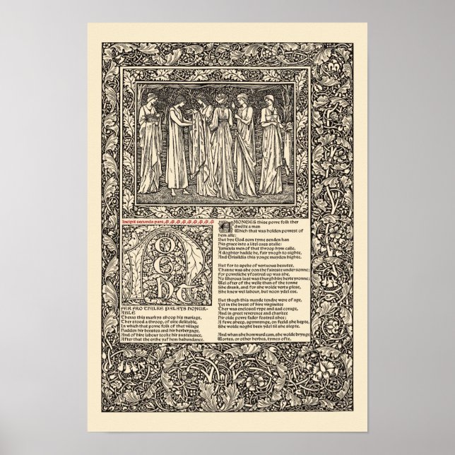 Poster William Morris Kelmscott Press Chaucer Page (Frente)