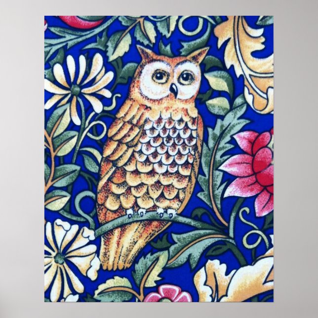 Poster William Morris Owl Tapeçaria, Beige e Cobalto Blue (Frente)
