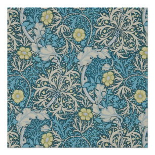 Pôster William Morris, padrão art nouveau, algas, azul,f