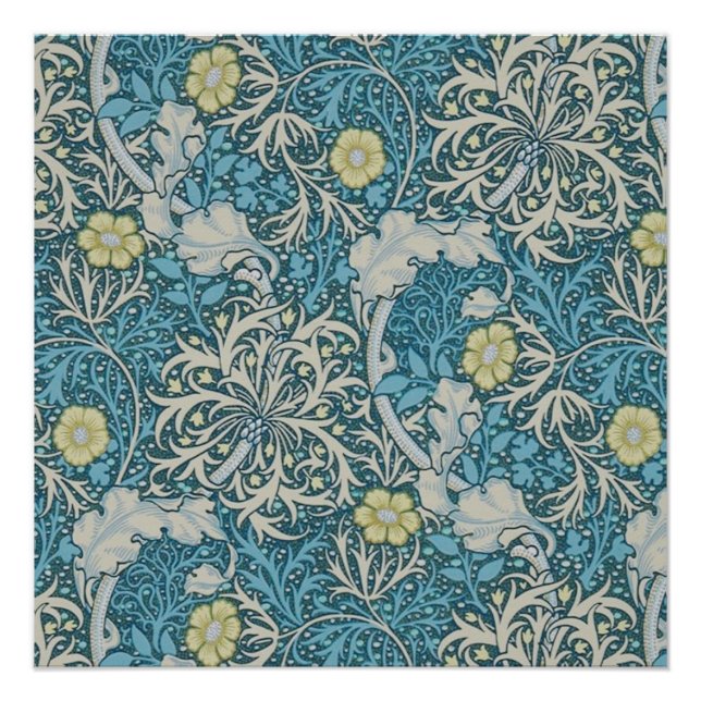 Pôster William Morris, padrão art nouveau, algas, azul,f (Frente)