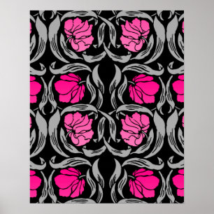 Poster William Morris Pimpernel, Fuchsia Pink and Black