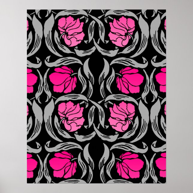 Poster William Morris Pimpernel, Fuchsia Pink and Black (Frente)