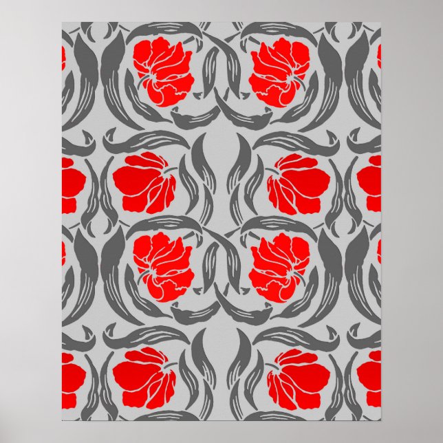 Pôster William Morris Pimpernel, Silver Gray and Red (Frente)