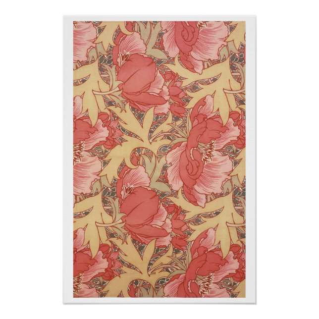 Pôster William Morris Poppies Floral Art Nouveau Pattern (Frente)