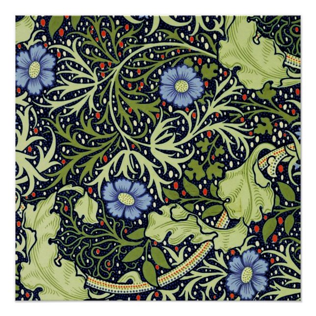 Pôster William Morris Seaweed Flor Antiquado (Frente)