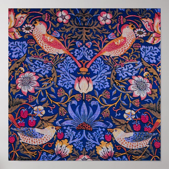 Poster William Morris Strawberry Thief Padrão Floral (Frente)