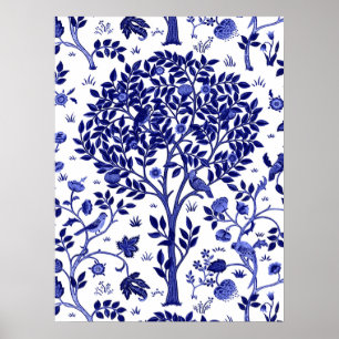 Poster William Morris Tree of Life, Cobalt Blue and White