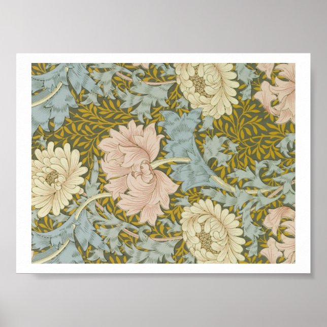Poster William Morris Vintage Floral Pink Chrysanthemum (Frente)