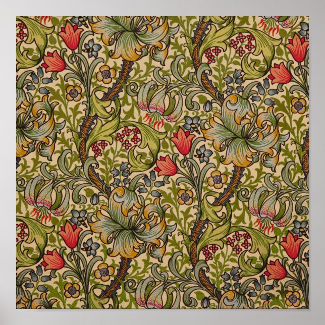 Poster William Morris Vintage Ouro Lilly Floral Design (Frente)
