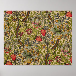 Pôster William Morris Vintage Ouro Lilly Floral Design