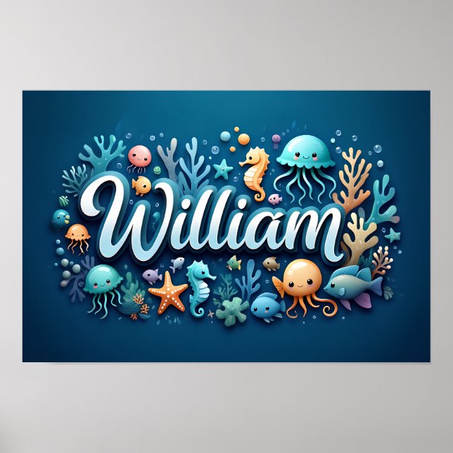 Poster William Ocean Nursery, Animais Submarinos (Frente)