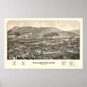Pôster Williamstown, mapa panorâmico das MÃES - 1889