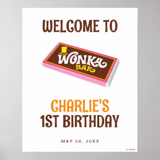 Poster Willy Wonka e o Sinal de Aniversário da Fábrica de