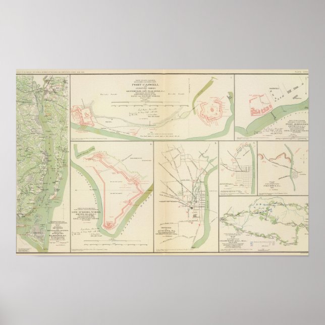 Poster Wilmington, Ft Caswell, Ilha de Smith, Augusta (Frente)