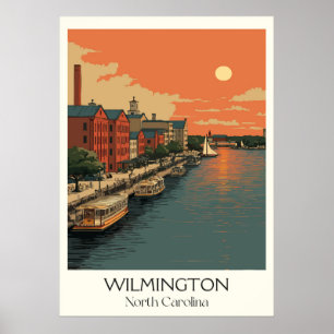 Poster Wilmington NC Vintage Riverfront City Sunset Art