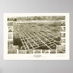 Pôster Wilson, mapa panorâmico do NC - 1908