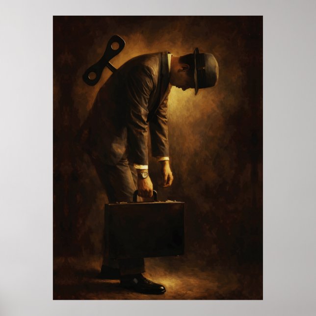 Poster Wind-Up Office Man Surreal Routine Grind Oil Paint (Frente)